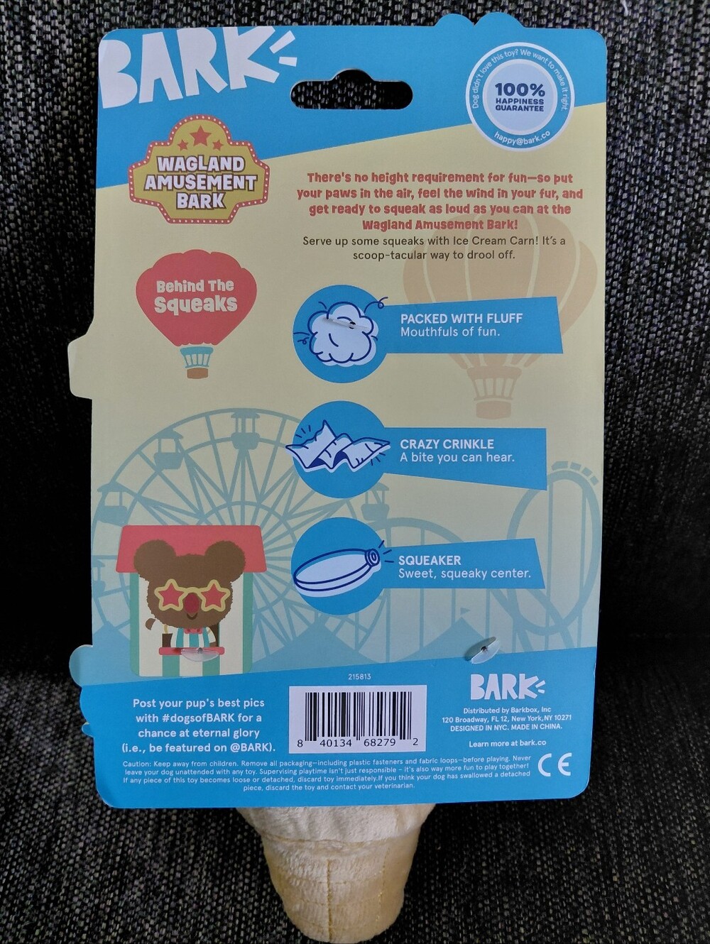 Bark Plush Ice Cream Cone Dog Toy - White, Brown, Red, Blue, Yellow - Picture 2 of 3